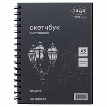 Альбом для эскизов (СКЕТЧБУК) А5, 30л, 140 г/м², Гамма "Студия", черный 50SK03S730N